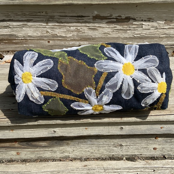 Fendi Floral Appliqué Denim Shopper Tote Bag Purse - Picture 5 of 16